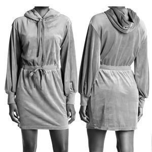 Calvin Klein Velour Light Grey Hood Sweatshirt Dress Size Large NWT